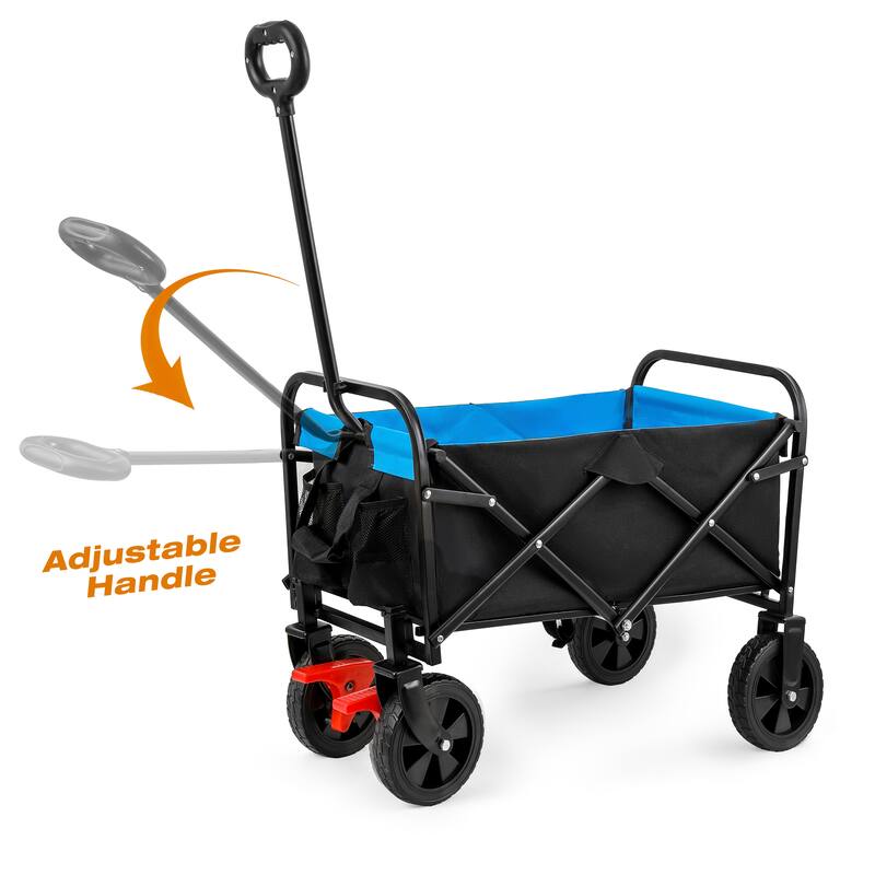 Mini Folding Wagon Garden Shopping Beach Cart (black+blue+brake)