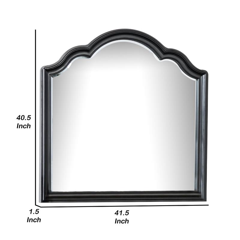 Eleena Dresser Mirror, Beveled Glass, Black Solid Wood Frame, 41x42