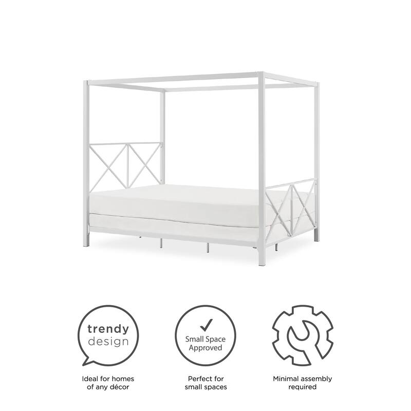 Avenue Greene Rosemarie Canopy Metal Bed, White