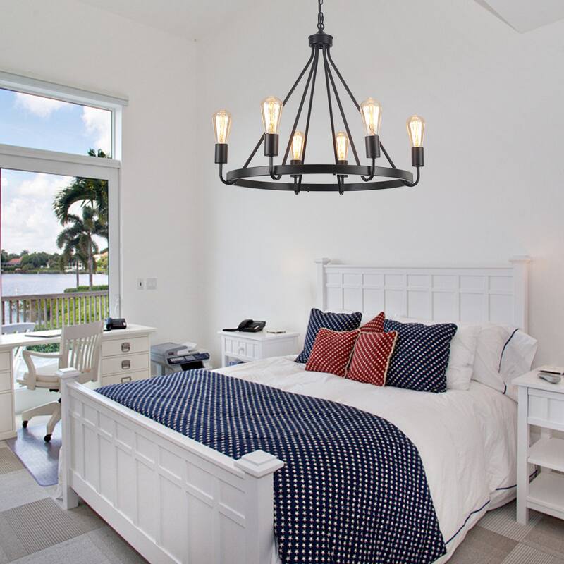 6-Light Candlestick Circle Wagon Wheel Foyer Chandelier Linear Island Chandelier Lighting for Dining Room