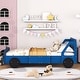 preview thumbnail 51 of 58, Plywood Car Shaped Platform Bed Frame with 4 Wheels Blue - Full