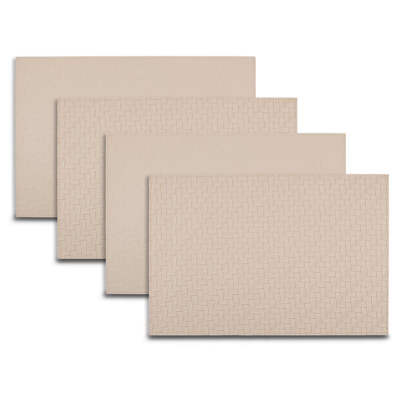 Dainty Home Lausanne Premium Vegan Leather Reversible 2 Pattern Rectangular Placemat Set Of 4 - Linen