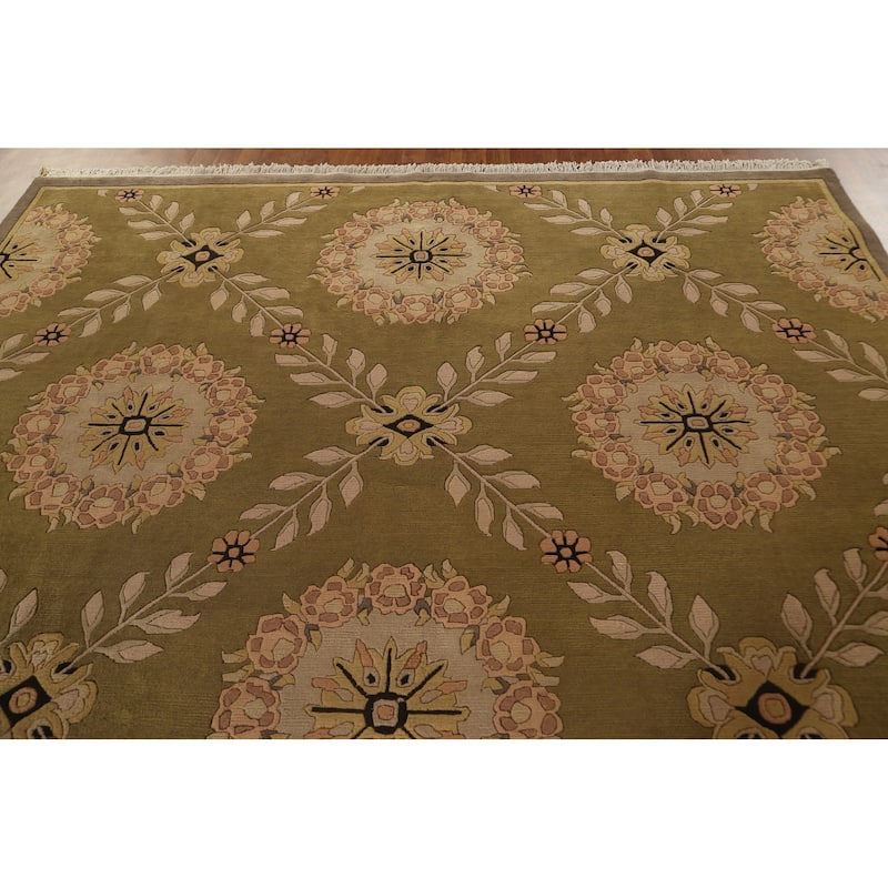 All-Over Floral Nepalese Oriental Area Rug Handmade Wool Carpet - 8'10"x 11'8"