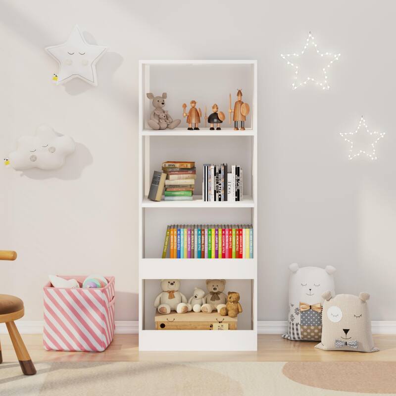 Kids Bookshelf, 4-Tier Bookcase, Book Organizer, toy Storage Cabinet Organizer, White - White