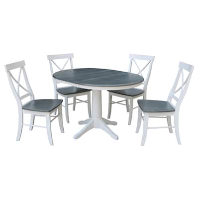 36" Round Extension Dining Table With 4 X-back Chairs - Set of 5 Pieces