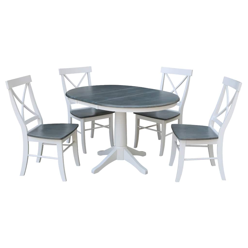 36" Round Extension Dining Table With 4 X-back Chairs - Set of 5 Pieces