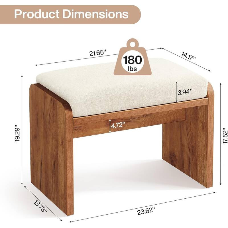 Entryway Bench, Upholstered Shoe Stool with Removable Cushion, H-Shaped Wooden Ottoman