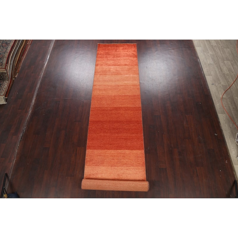 Modern Striped Oriental Gabbeh Kashkoli Runner Rug Wool Handmade - 3'2" x 15'7"