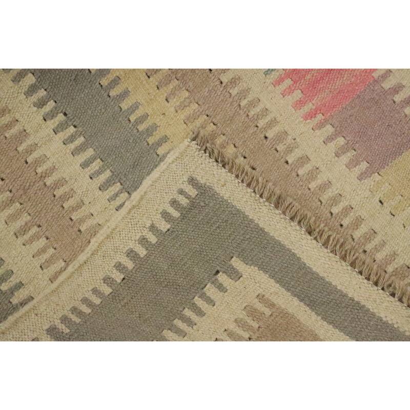 Hand Woven Oriental 100% Wool Carpet Southwestern Tribal Green Kilim Area Rug - 8' 9'' X 6' 1''