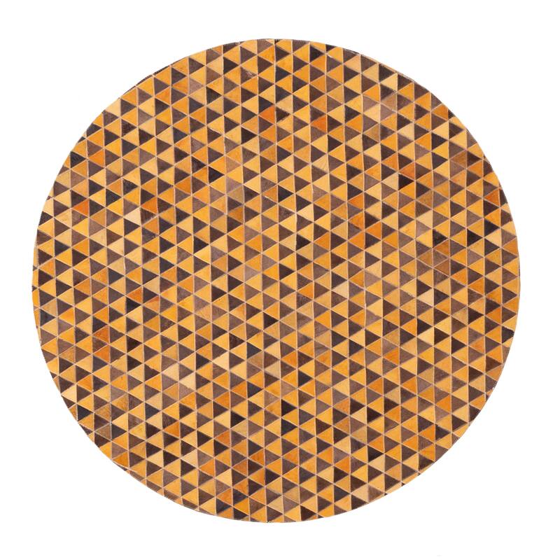 ECARPETGALLERY Handmade Cowhide Patchwork Orange Leather Rug - 5'1 x 5'1