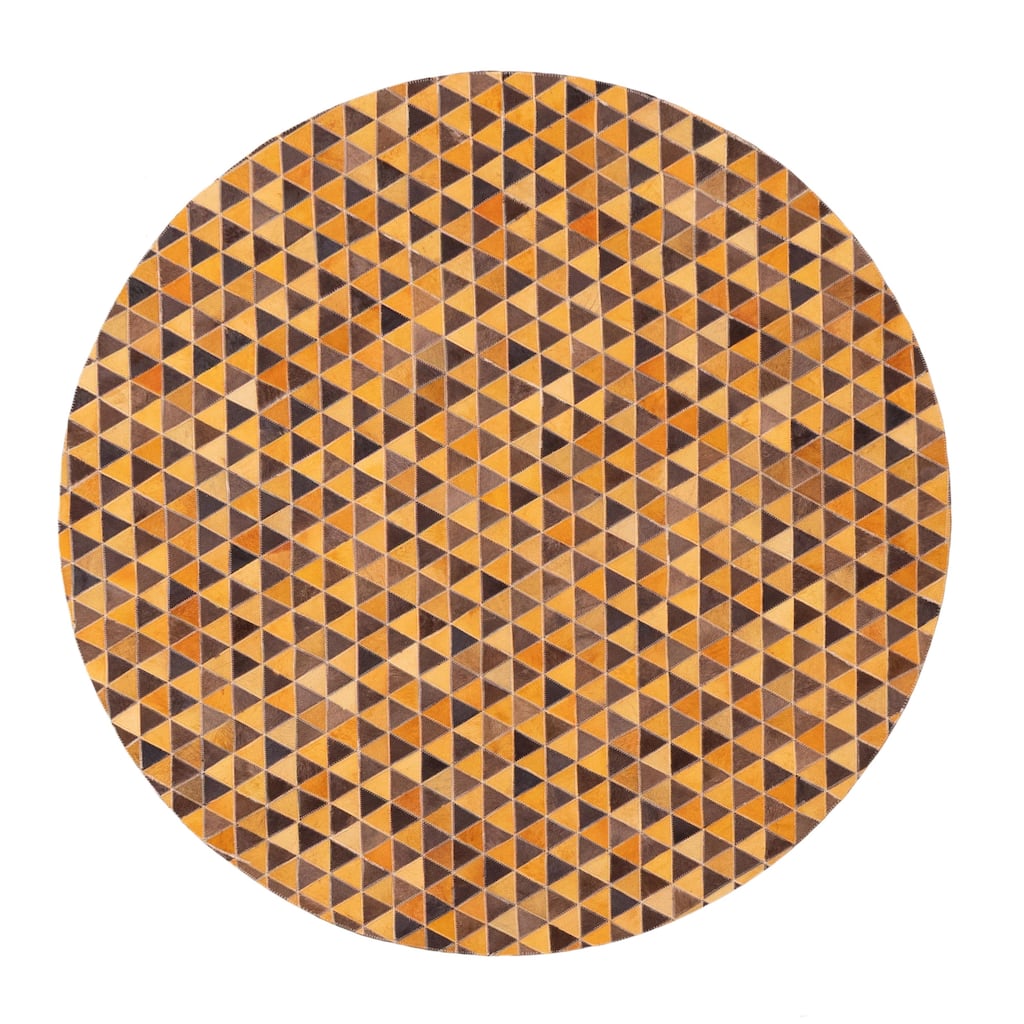 ECARPETGALLERY Handmade Cowhide Patchwork Orange Leather Rug - 5'1 x 5'1