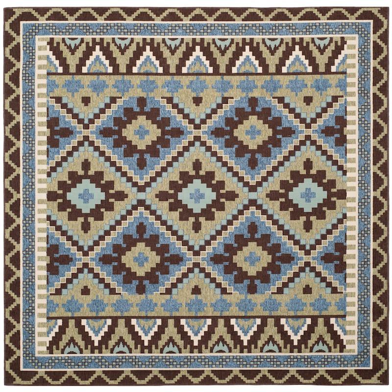 SAFAVIEH Veranda Vitaline Indoor/ Outdoor Waterproof Patio Backyard Rug - 6'7" Square - Green/Chocolate