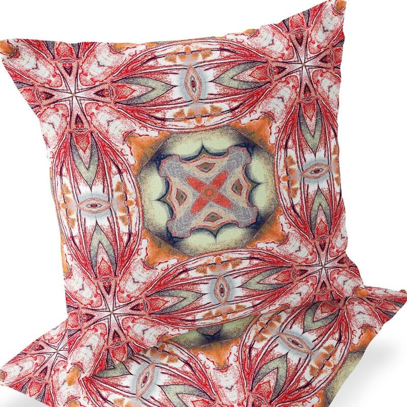 HomeRoots Set of Two 16" X 16" Green and Red Blown Seam Floral Indoor Outdoor Throw Pillow - 16.00' X '16.00' X '5.00