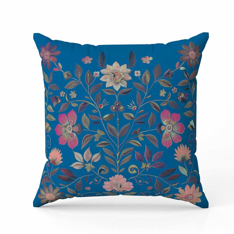 Symmetrical Flora Faux Suede Reversible Throw Pillow Blue and Pink