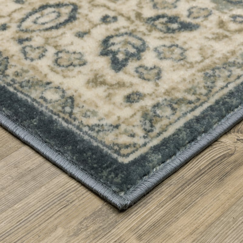 Kaleb Traditional Center Medallion Deep Teal/Ivory Area Rug