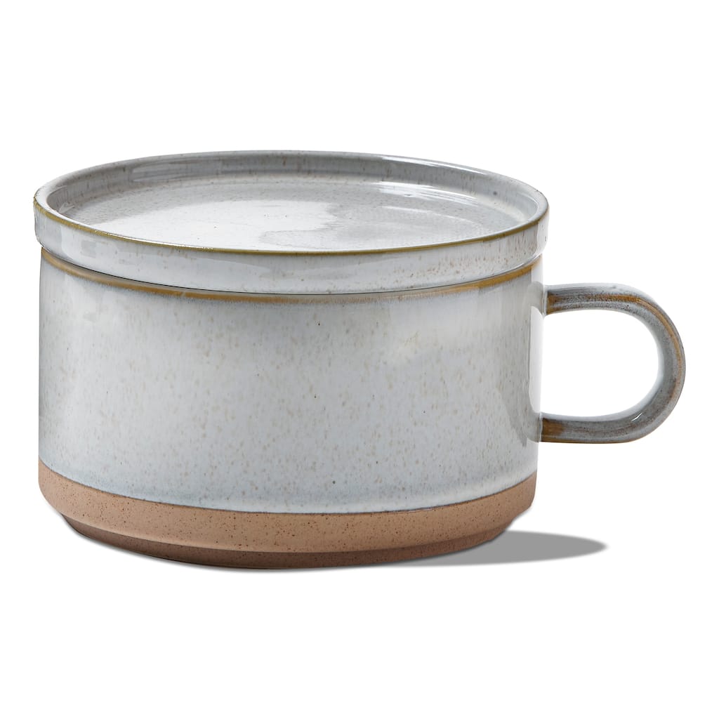 Stacking Soup Mug with Lid 20oz Ceramic White Multi Dishwasher Safe Perfect for Christmas 3.5in H x 7in L x 5.5in W