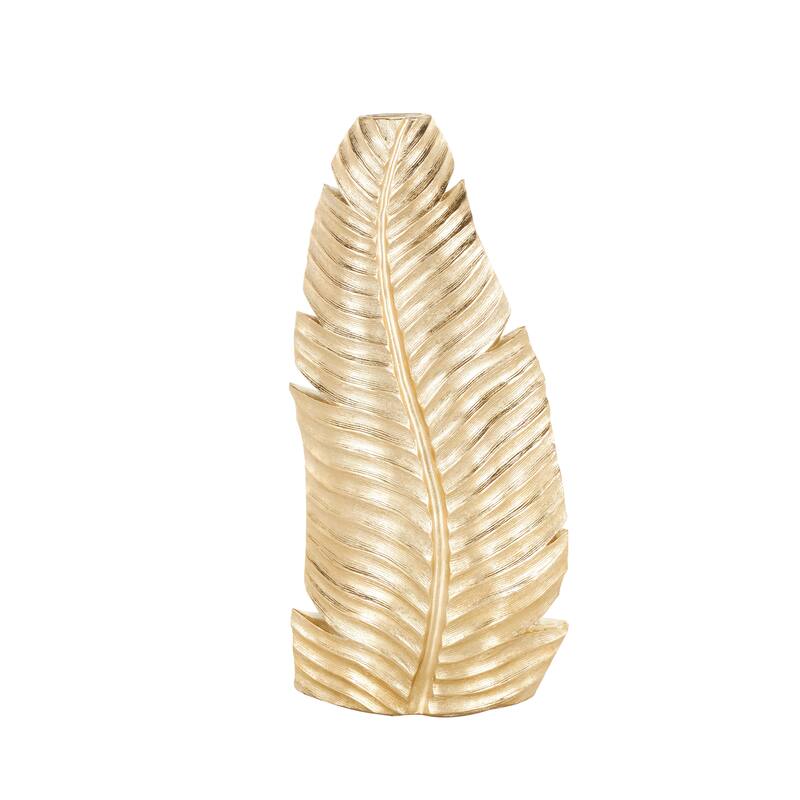 Gold Polystone Curved Metallic Leaf Vase