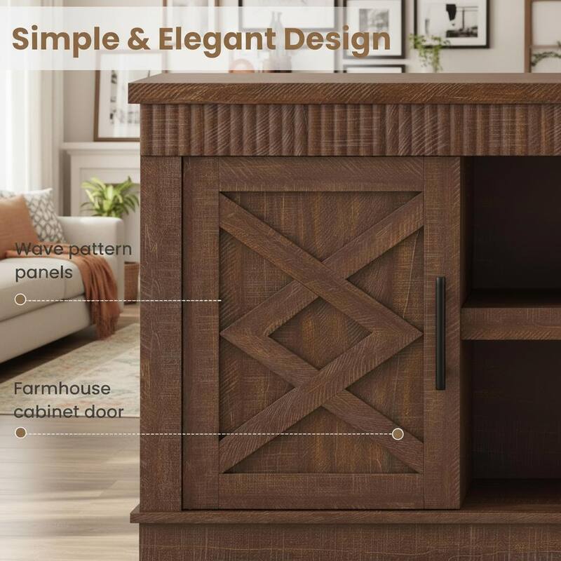 Fluted TV Stand, with 2 Door &Open Storage Shelf