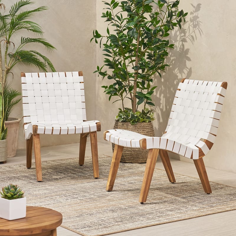 Roomfitters Modern Woven Strap Lounge Chair, Accent Armless Chair for Living Room or Patio - White