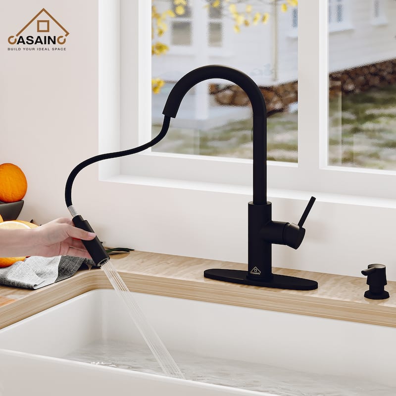 Pull Down Sprayer Kitchen Faucet with Infrared Sensor - Black