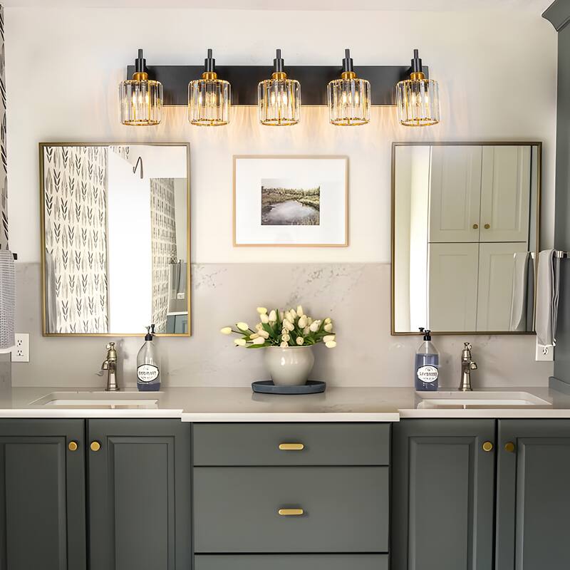 3/4/5-Light Modern Glam Dimmable Cylinder Crystal Wall Light Bathroom Vanity Light