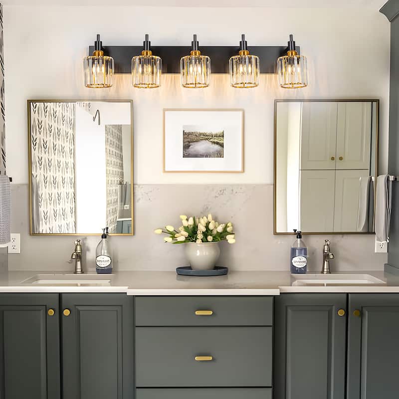 3/4/5-Light Modern Glam Dimmable Cylinder Crystal Wall Light Bathroom Vanity Light