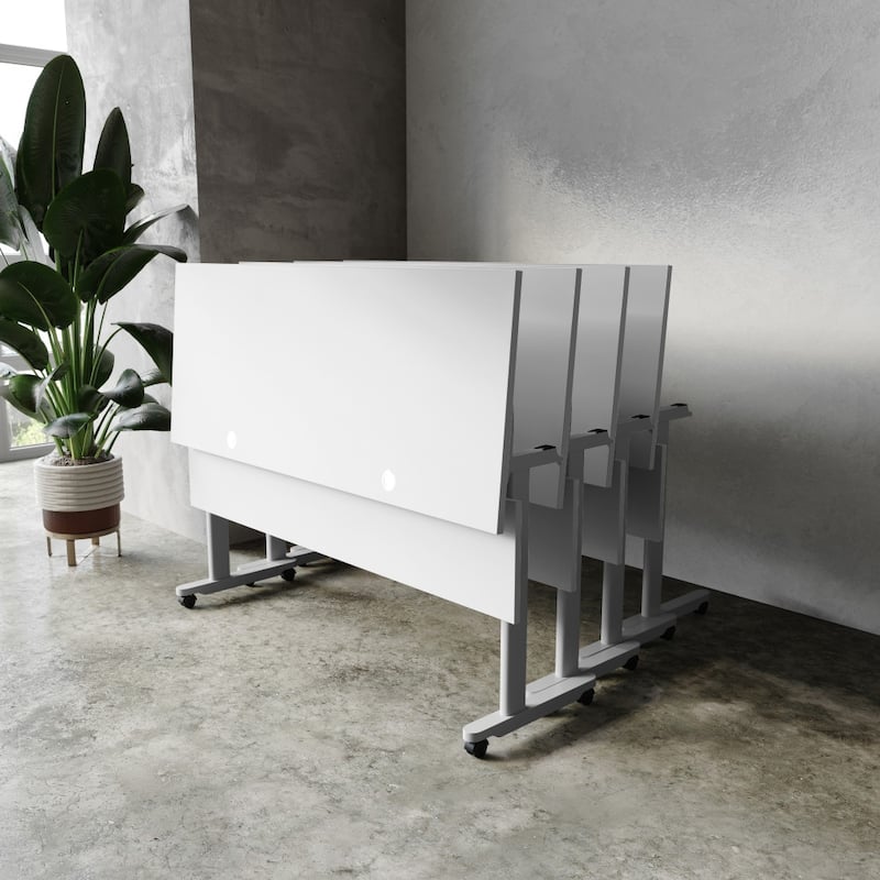 Commercial Nesting Flip Training Table with Steel Frame and T-Legs - 23.5"W x 60"D x 30"H