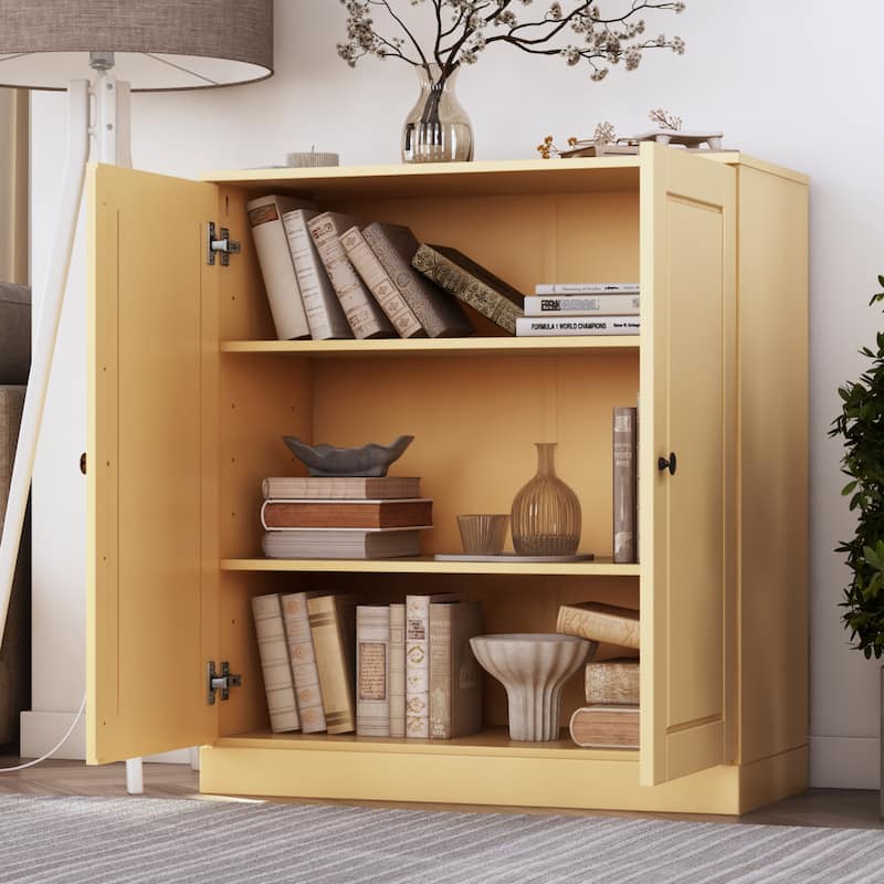 100% Solid Wood 3-shelf Bookcase with Optional Doors by Palace Imports - Solid Doors - Yellow