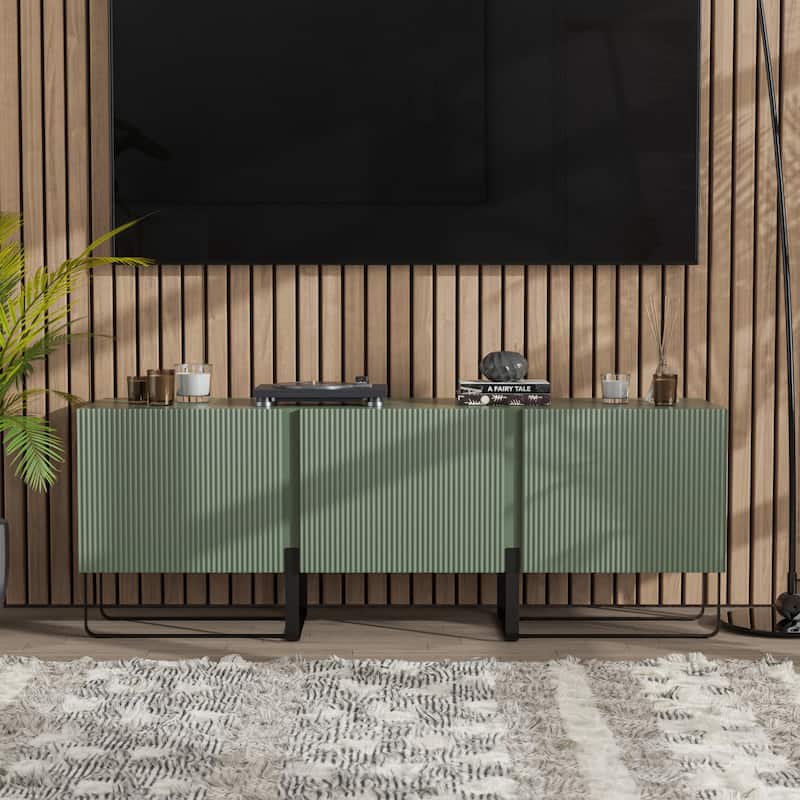 DH BASIC Modern 60-inch 3-Door Storage TV Stand by Denhour - Sage Green/Black