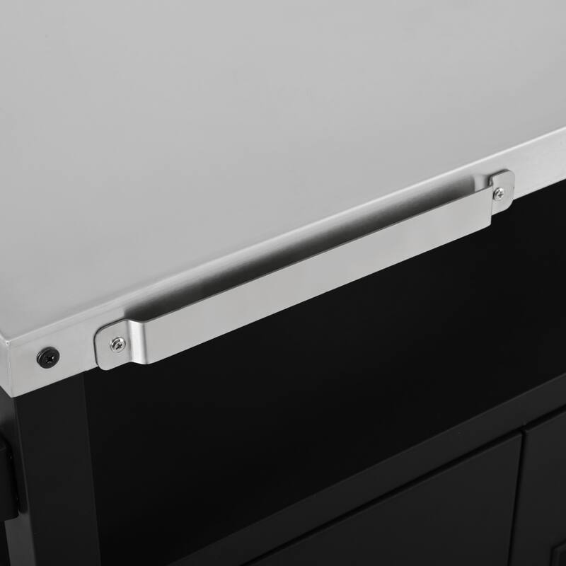 45" Metal Outdoor Grill Cart with Storage Cabinet, Outdoor Kitchen Island with Foldable Table on Wheels for BBQ