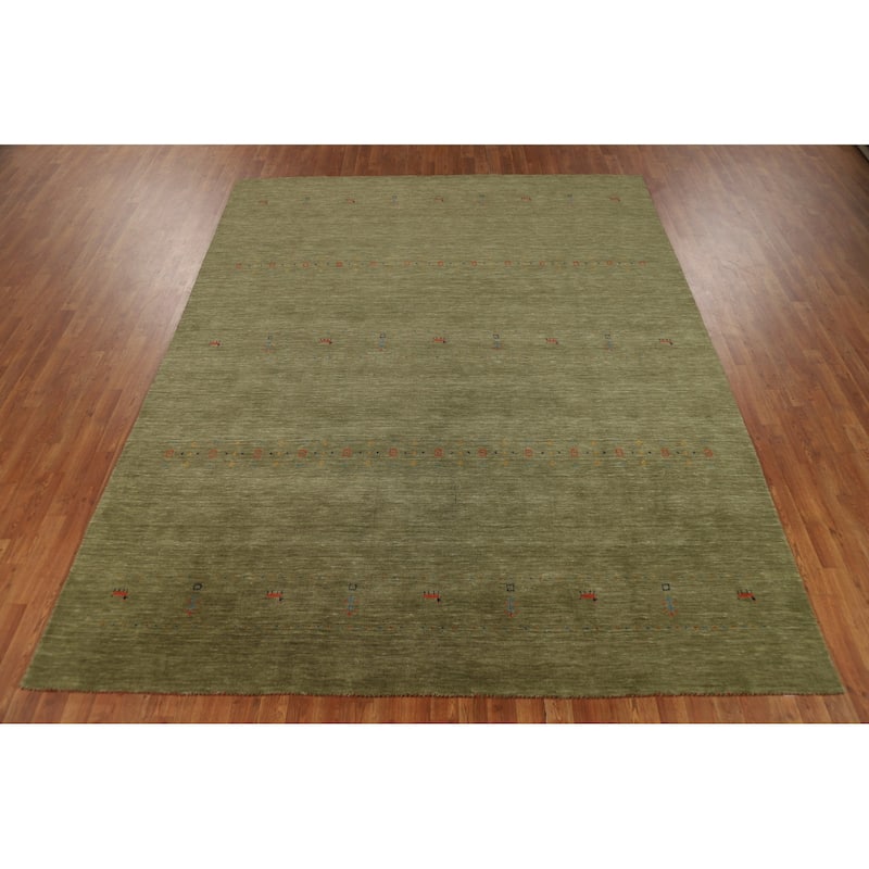 Tribal Green Gabbeh Oriental Area Rug Handmade Wool Carpet - 8'1"x 10'1"