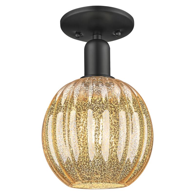 Innovations Lighting Downtown Urban - Preston - 1 Light 7" Globe Shade Semi-Flush Mount Light - Matte Black/Mercury Shade
