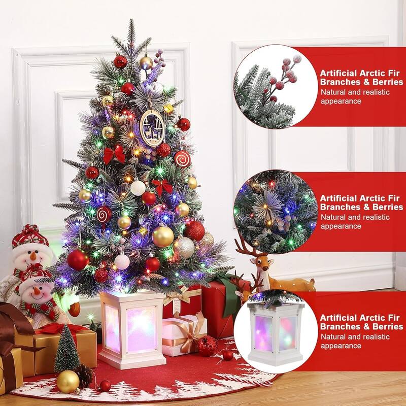 3 Ft Pre-Lit Christmas Tree with 78 LED Lights, Battery Operated and Timer, Christmas Decoration (Clear Pot,8 Modes, 8in)