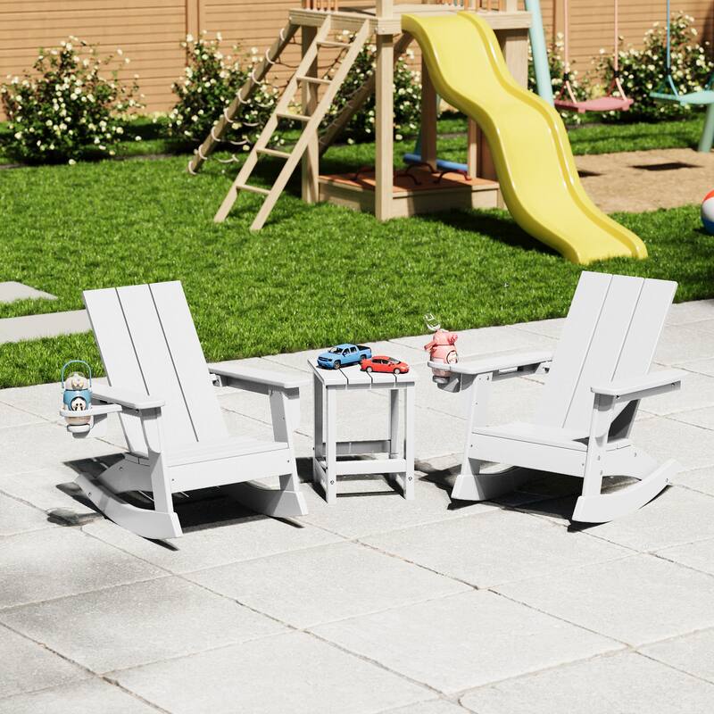 Shoreside Kids Outdoor Poly Adirondack Rocking Chair with Side Table 3-Piece Set
