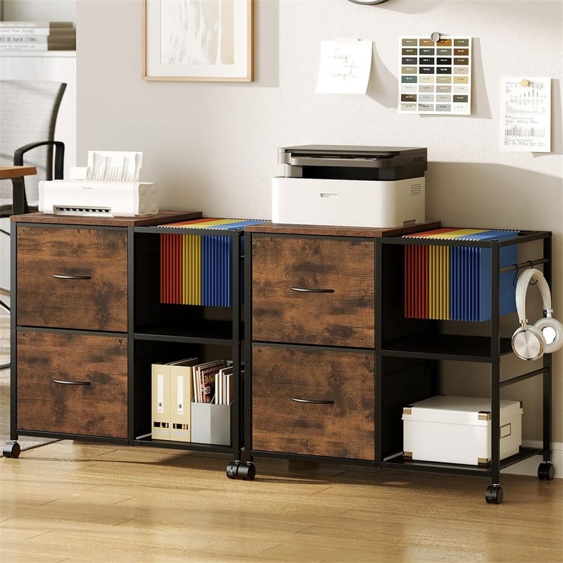 File Cabinet 2 Fabric Drawer Lateral Filing Cabinet fits A4 or Letter Size - 15.4"D x 27.9"W x 25.8"H