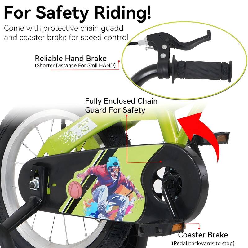 18 Inch Kids Bike with Adjustable Saddle, Dual Brakes and Training Wheels Steel Frame Bicycle for Ages 5-10