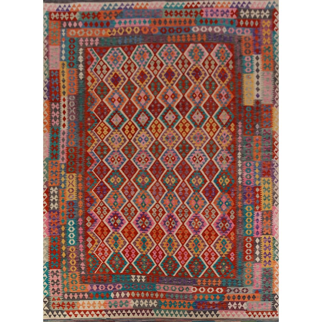 Reversible Kilim Oriental Area Rug Living Room Flatweave Wool Carpet - 10'1"x 13'1"