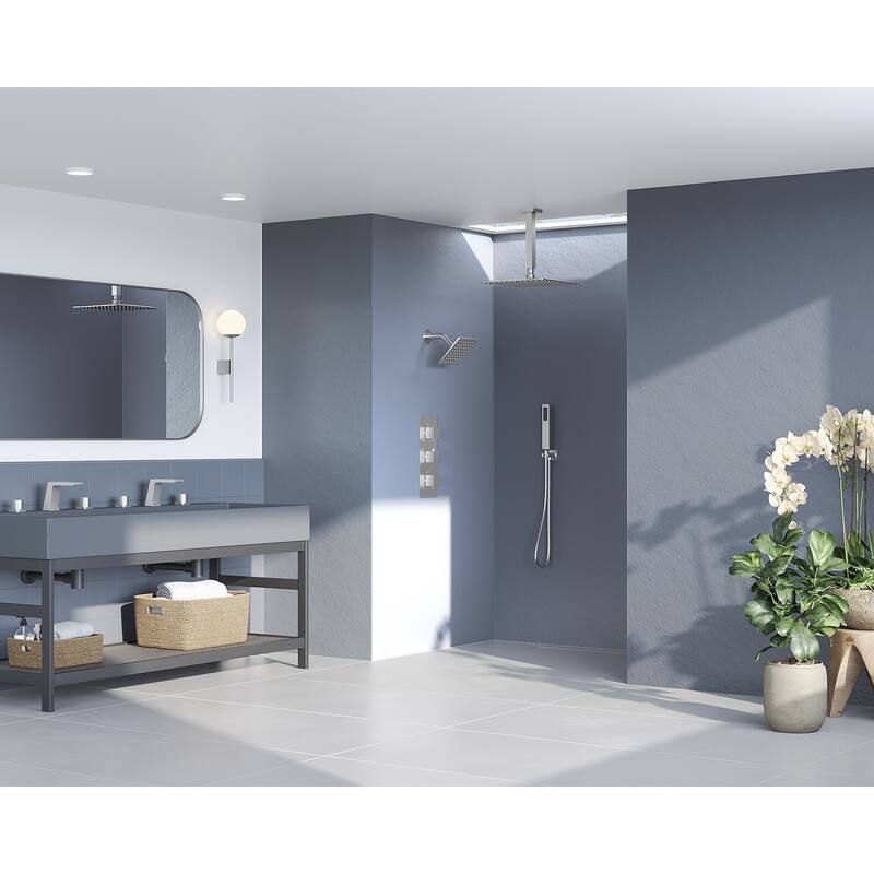 GRANDJOY 12" Ceiling-Mount Shower System Rainfall Shower Head with Anti-Scald Valve