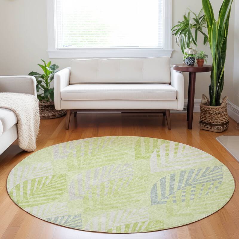 Premium Washable Super Soft Farmhouse Leaves Mayfield Rug - Aloe - 8' x 8' - Round