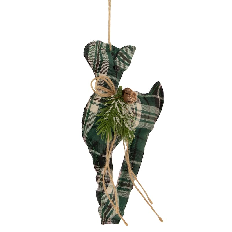 Plaid Deer with Pine Christmas Ornament - 7.75" - Green