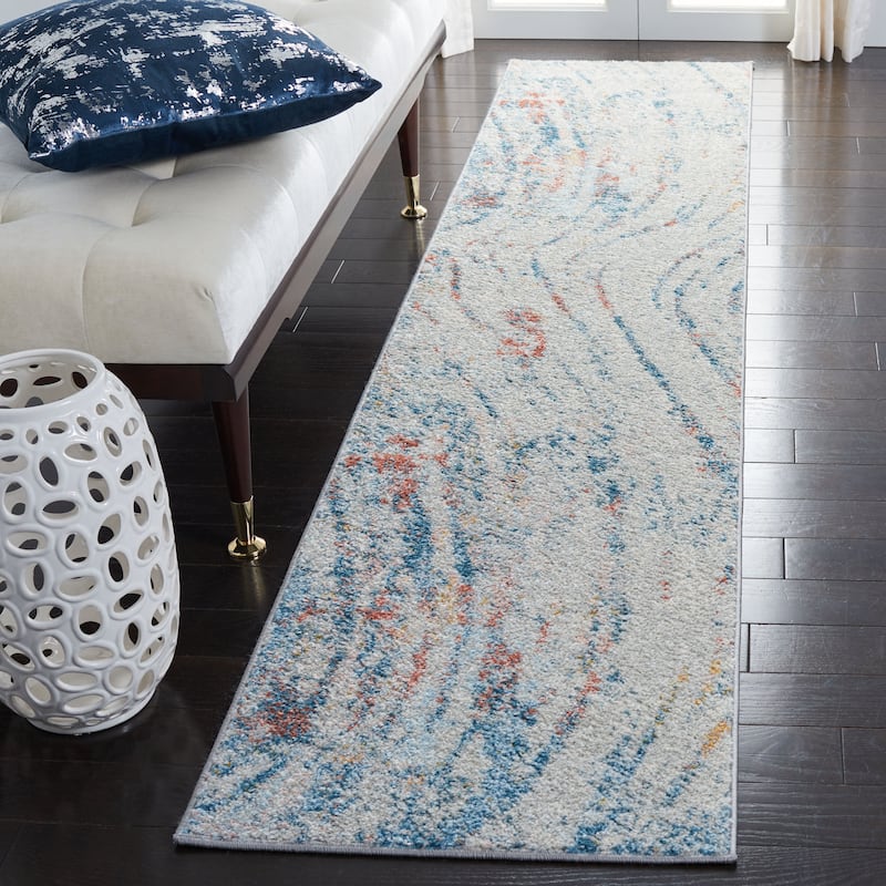 SAFAVIEH Tulum Basima Abstract Rug - 2' x 9' Runner - Ivory/Dark Blue