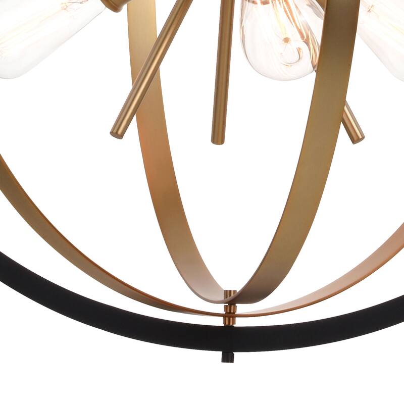 Estelle 26.75-in Brass and Black Mid Century Modern 6 Light Globe Sputnik Hanging Ceiling Pendant Chandelier