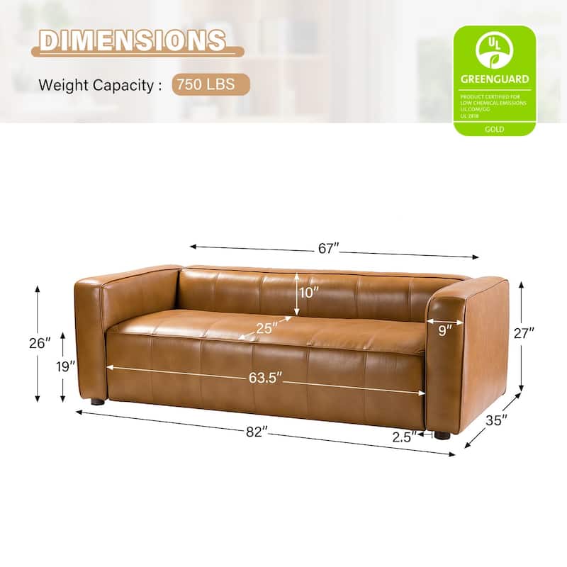 Donia Mid-Century Modern Leather 82" Curved Sofa with Wooden Legs by HULALA HOME