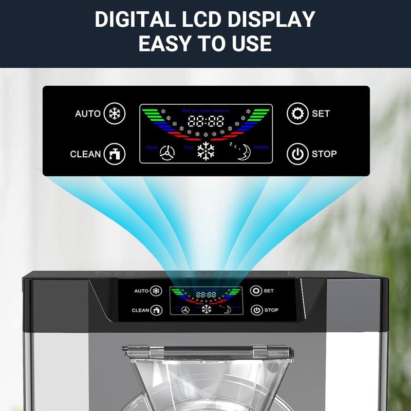 2000W Commercial Ice Cream Maker with LCD, Auto Clean & Pre-Cooling, 4.8–6.3 Gal/H