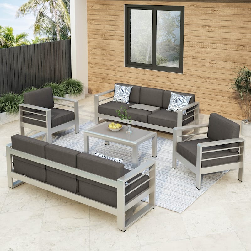 Cape Coral Outdoor Cushioned Aluminum 5-pc. Sofa Set by Christopher Knight Home - Grey