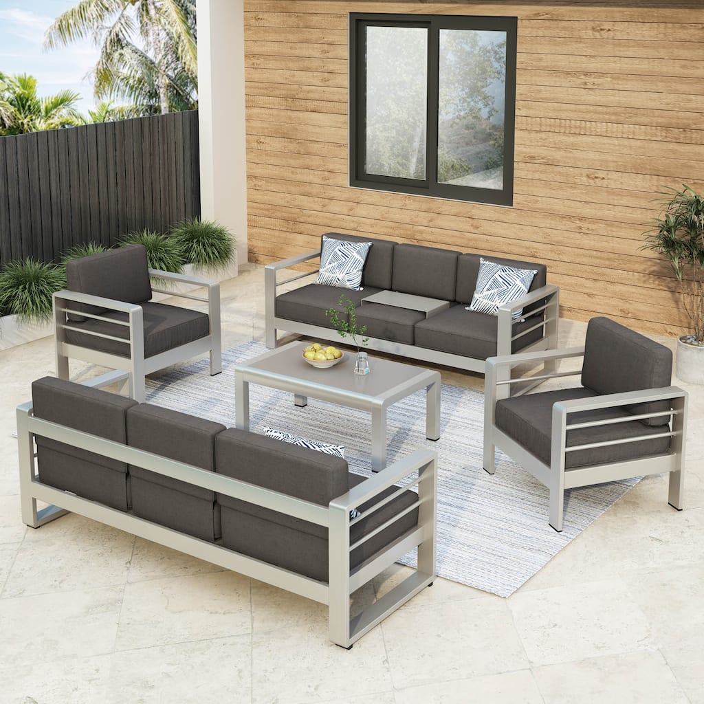 Cape Coral Outdoor Cushioned Aluminum 5-pc. Sofa Set by Christopher Knight Home