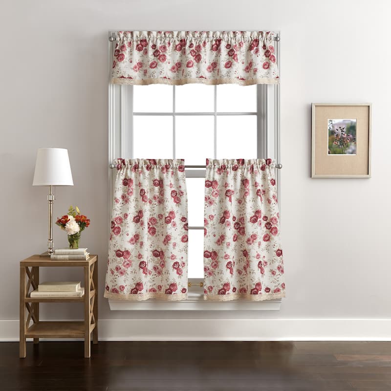 Curtainworks Antique Rose Kitchen Curtain Valance and Tier Pair Curtain Collection
