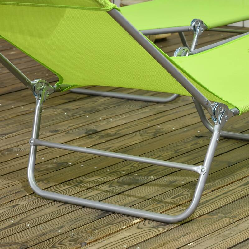 Outdoor Folding Chaise Lounge Chairs with 6-Position Reclining Back, Breathable Mesh Seat, Headrest, Set of 2