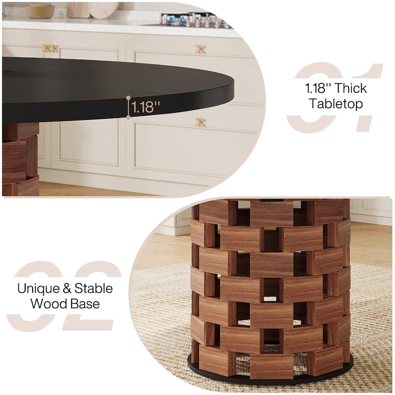 47-Inch Round Dining Table for 4, Farmhouse Kitchen Table - Black and Brown