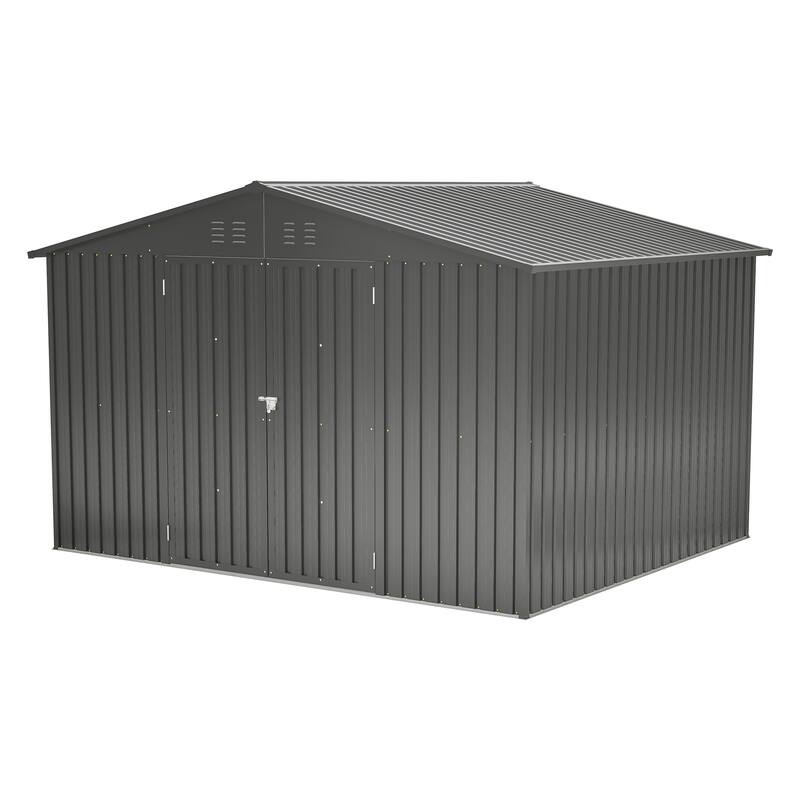 GDFStudio - Genevieve 10X8 FT Outdoor Metal Storage Shed with Lockable Doors for Garden and Backyard Organization - 10X8 FT